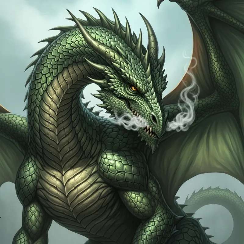 Realistic Green Dragon: Powerful Mythical Creature Artwork Realistic Green Dragon: Powerful Mythical Creature Artwork