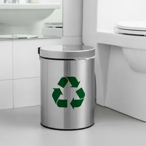 Bathroom Trash Can with Recycling Symbol