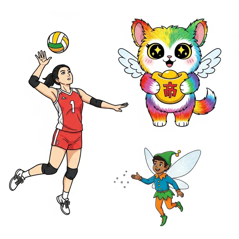Simple Volleyball Player and Whimsical Creatures