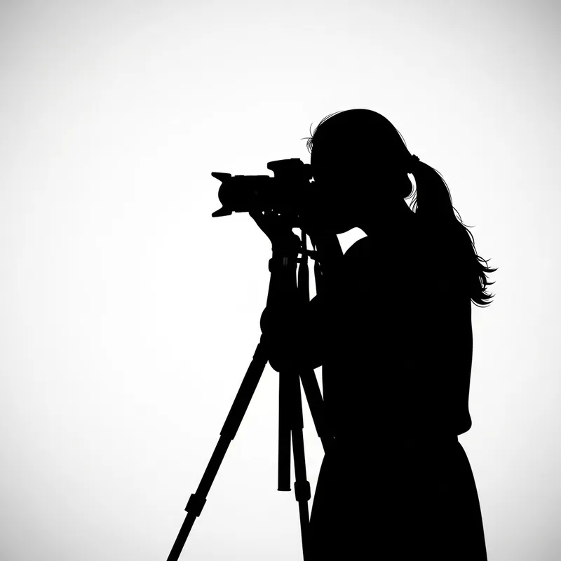 Female Photographer Silhouette Drawing with Camera and Tripod Female Photographer Silhouette Drawing with Camera and Tripod