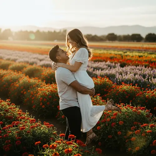 Romantic Love in Vibrant Flower Field | Vintage Film Photography