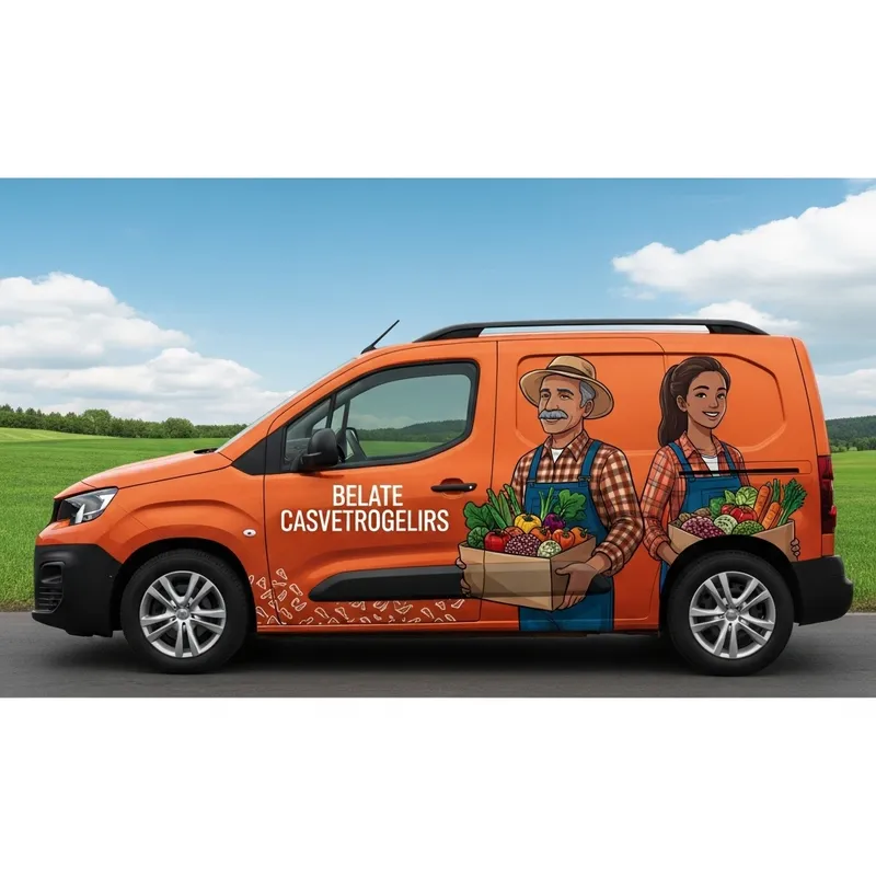 Peugeot Partner Orange Car Farmer Family Illustration