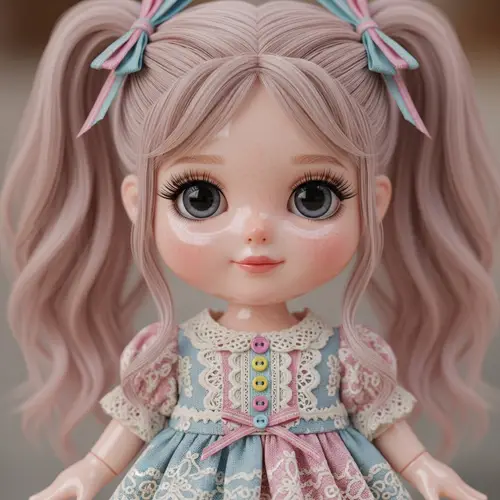 3D Realistic Toy Girl Render with Glossy Finish