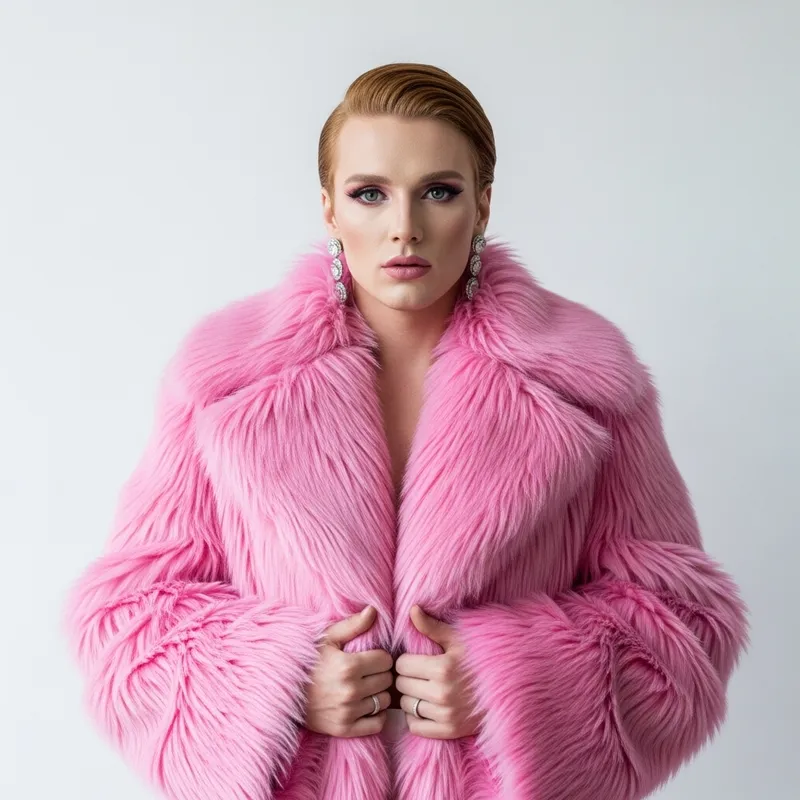 Irish Feminine Man in Pink Fur Coat | Elegant Portrait