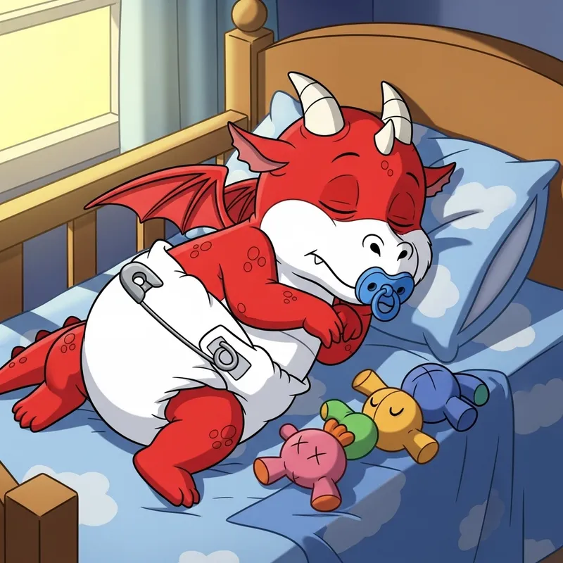 Baby Latias Pokemon in Diapers with Pacifier Sleeping in Cartoon Crib Baby Latias Pokemon in Diapers with Pacifier Sleeping in Cartoon Crib