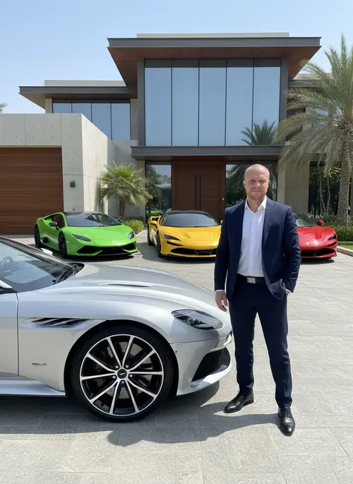 Sophisticated Look Next to a Luxury Car in Dubai