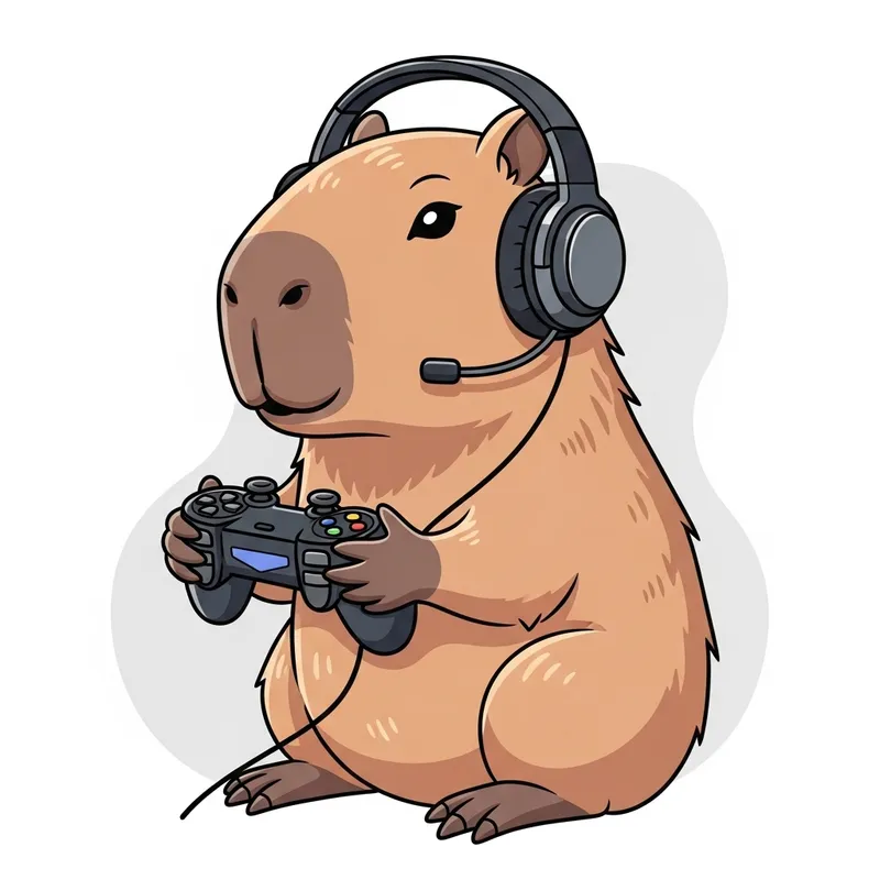 Detailed Capybara Illustration with Game Controller and Headphone Detailed Capybara Illustration with Game Controller and Headphone