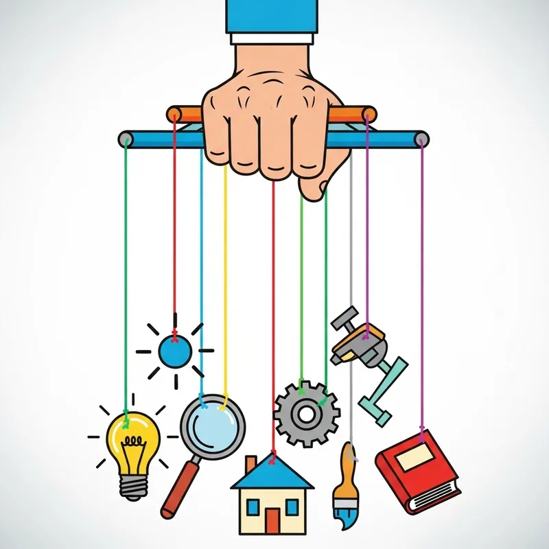 Create Control Clipart: Hand Grasping Marionette Strings Design