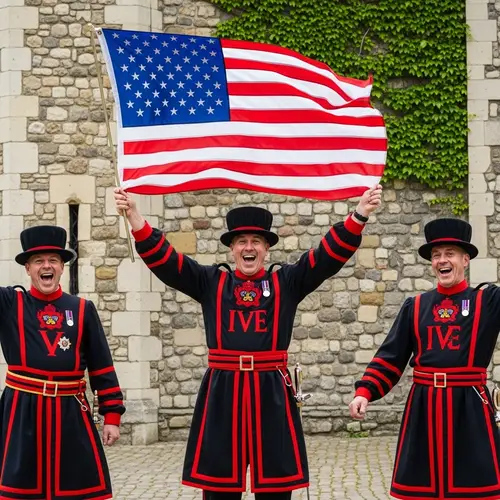 British Beefeaters Celebrating American Flag | Historic Setting