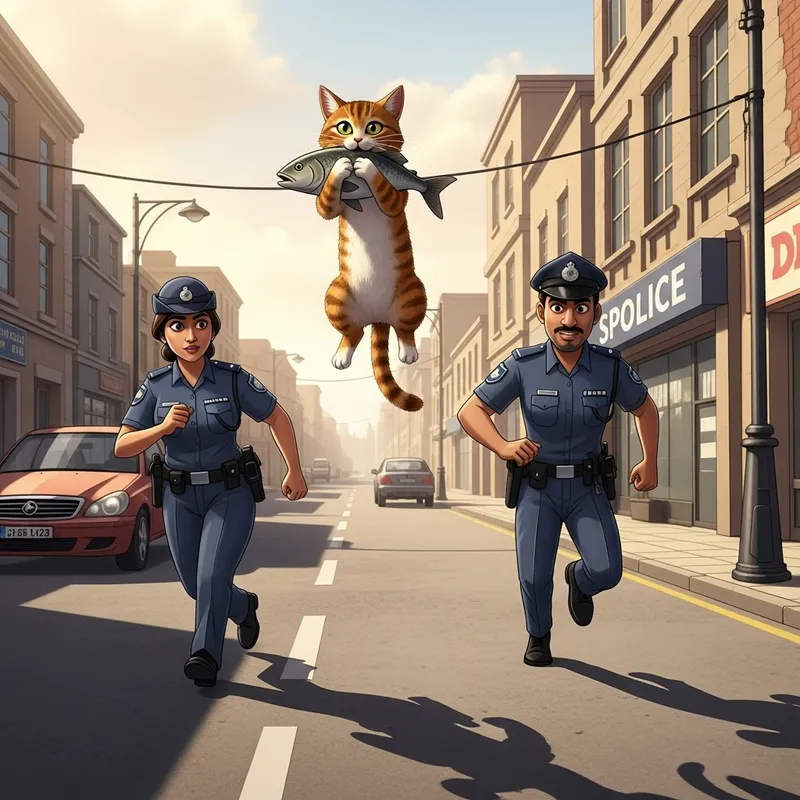 Tabby Cat Fish Heist: Feline Fugitive Pursued by Authorities
