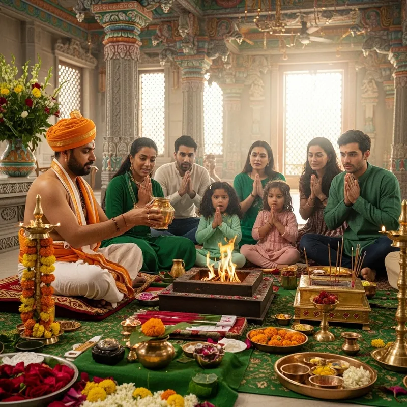 Vibrant Hawan Ritual by Traditional Poojari in Enriched Temple