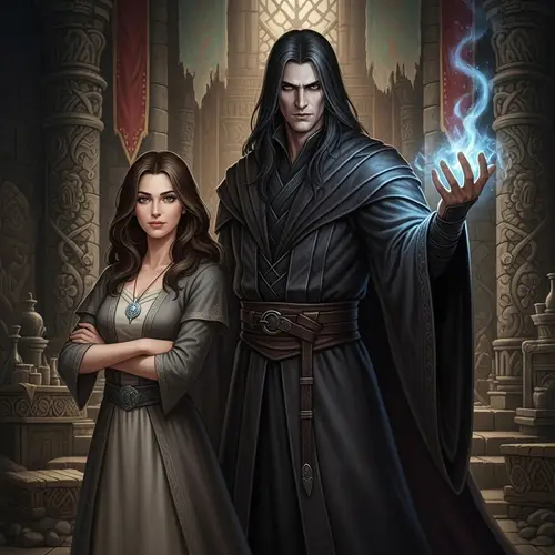 Brown-Eyed Woman and Gentle Wizard - Enchanting Encounter