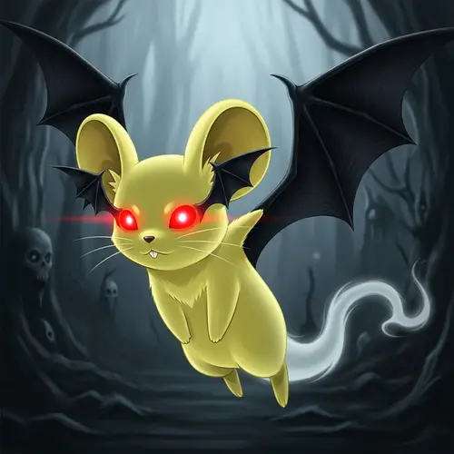 Ghost Pikachu: Bat-Like Creature with Red Eyes and Black Wings