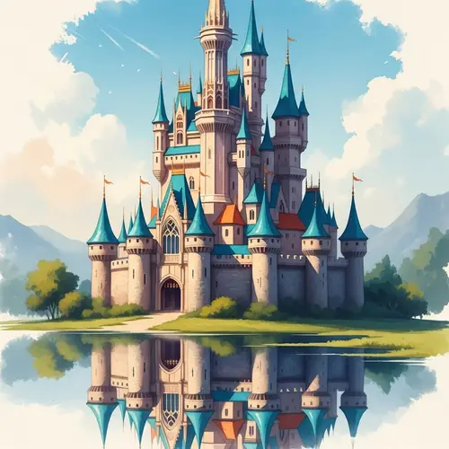 Detailed Fantasy Castle Watercolor - Enchanting Gothic Architecture