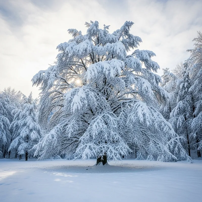 Snow-Covered Tree in Winter Wonderland