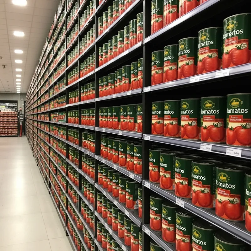 Perfect Endless Tomato Can Shelf - Hyper-realistic Stocked Display