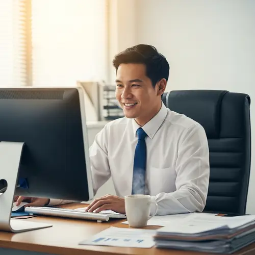 Asian Businessman in Office: Success and Satisfaction