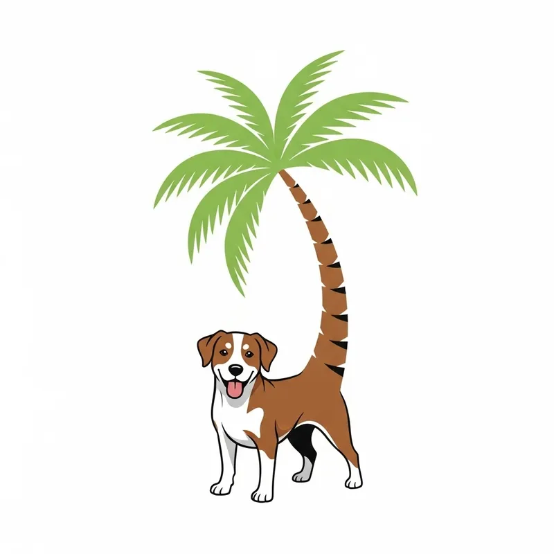Dog Logo with Palm Tree Tail | Playful & Creative Design