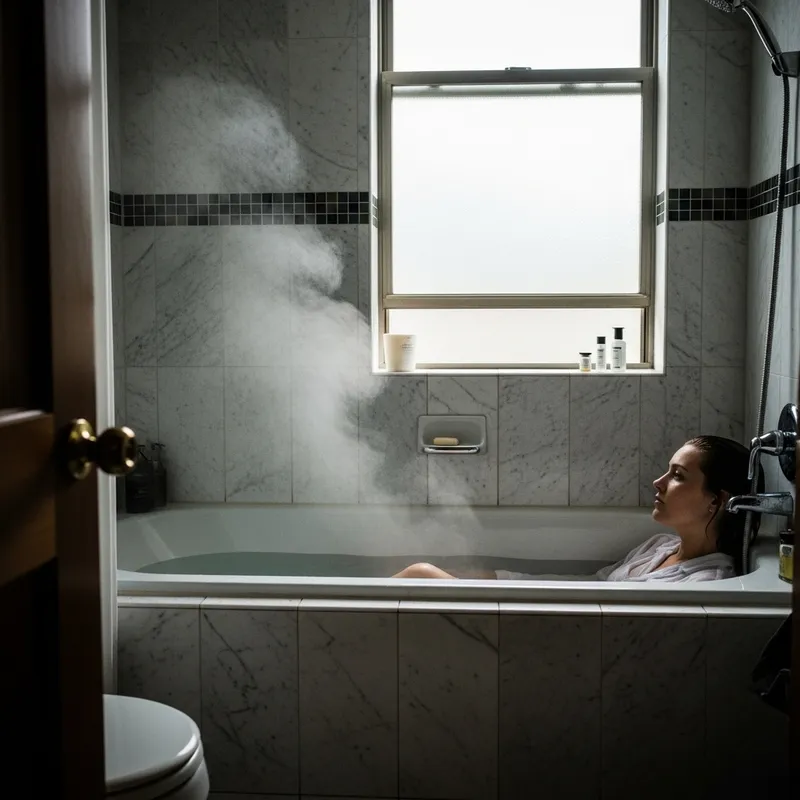 Mystical Serenity in a Marble Bathroom Scene