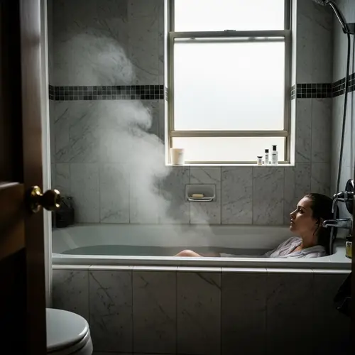 Mystical Serenity in a Marble Bathroom Scene