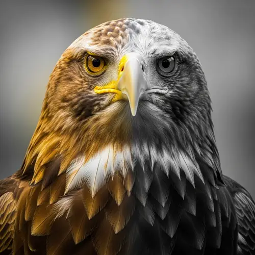Intense Eagle Staring with Vibrant to Grey Plumage Contrast