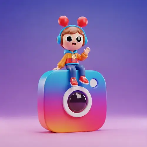 Stylized Cartoon Character on Camera Logo | Vibrant 3D Illustration