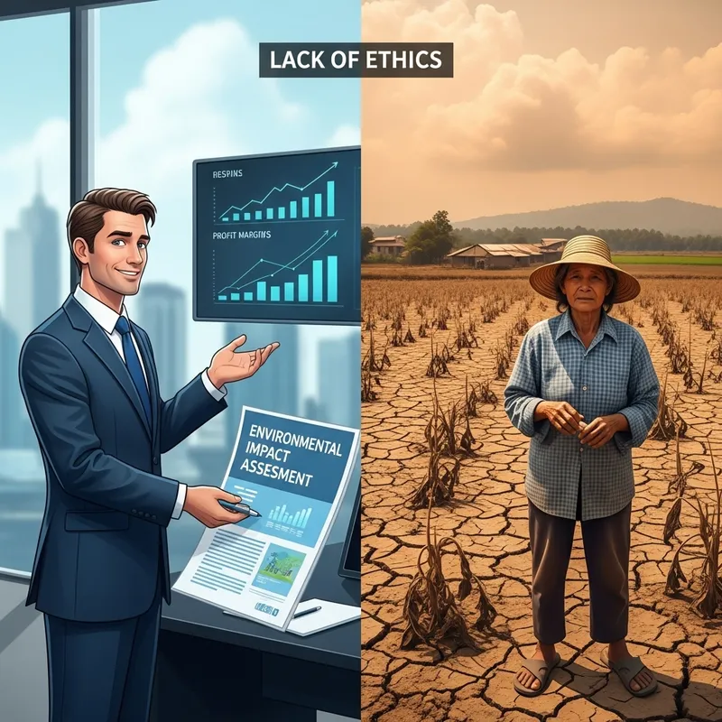 Illustration of Moral Decadence: Corporate Greed vs Ethical Consequences