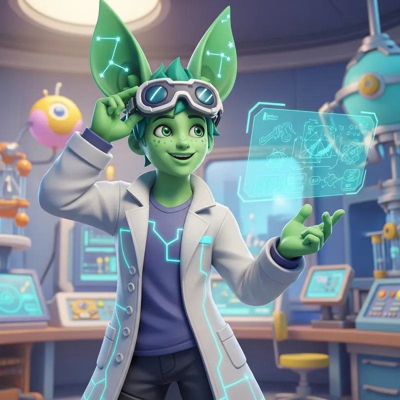 Childlike Green Virgo-Eared Technology Scientist Character - Heimerdinger Style