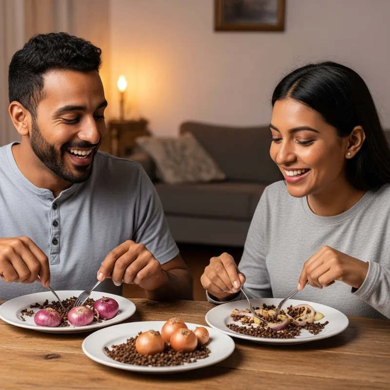 Couple Enjoying Cloves with Onions | Unique Dining Experience Couple Enjoying Cloves with Onions | Unique Dining Experience