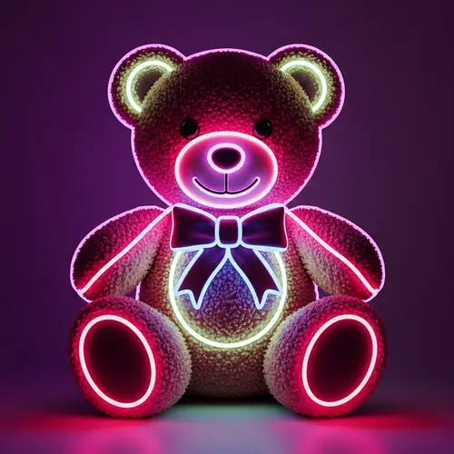 Vibrant Neon-Lit Teddy Bear | Fun and Quirky Decoration