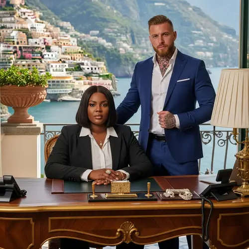Empowerment and Success: Plus-Size African American Woman and Russian Husband in Italian Villa