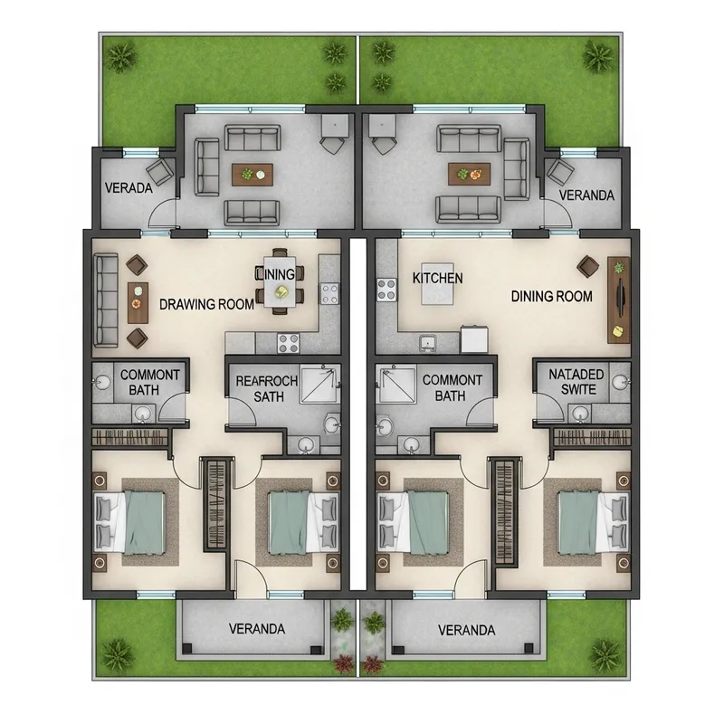 Architectural Design Layout for 20ft*66ft Plot with 2 Units