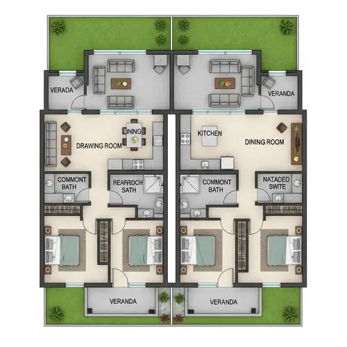 Architectural Design Layout for 20x66ft Plot with 2 Units