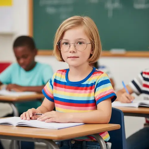Third Grade Student with Short Blonde Hair and Glasses