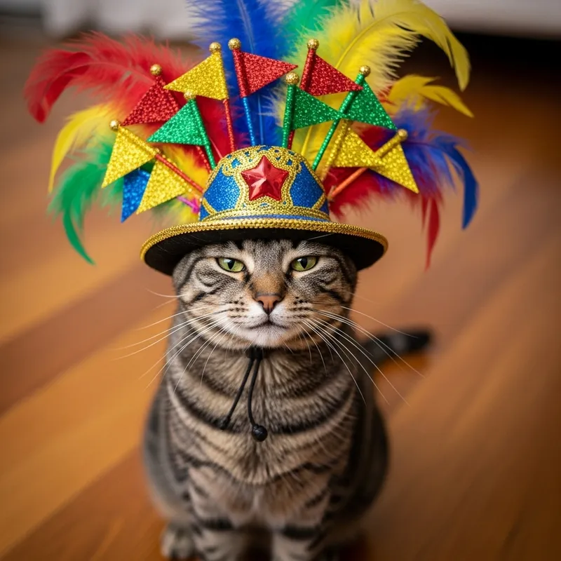 Colorful Carnival Cat in Party Hat | Festive Feline Fun