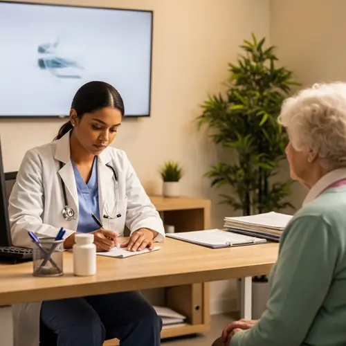 Young Brown-Skinned Female Doctor in Clinic