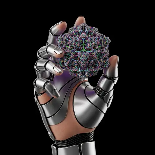 Semi-Robotic Hand Holding Colorful Geometric Fractal Object