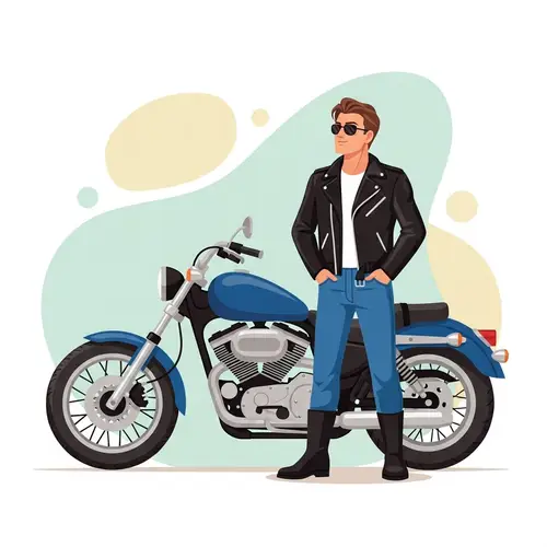 Classic Davidson Motorbike & Biker Illustration