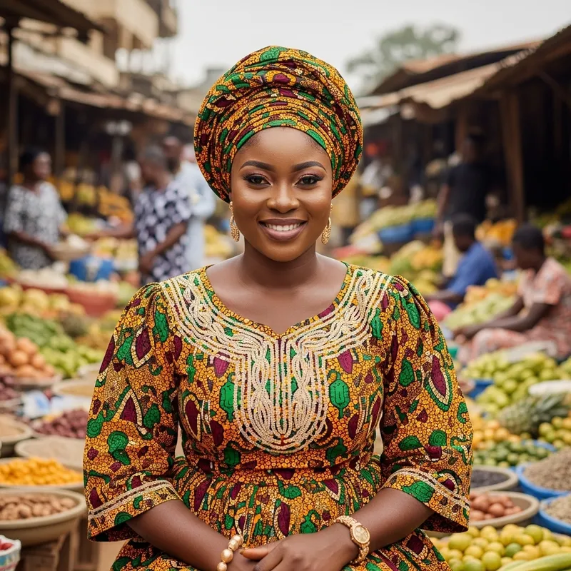 Beautiful Dark Ghanaian Lady in Vibrant Traditional Attire