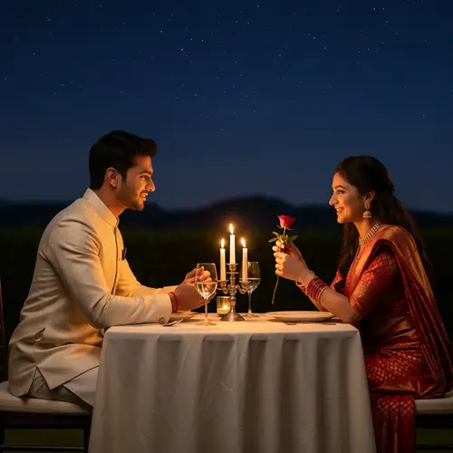 Romantic Indian Man Expressing Love to Woman | Garden Candle-Lit Dinner
