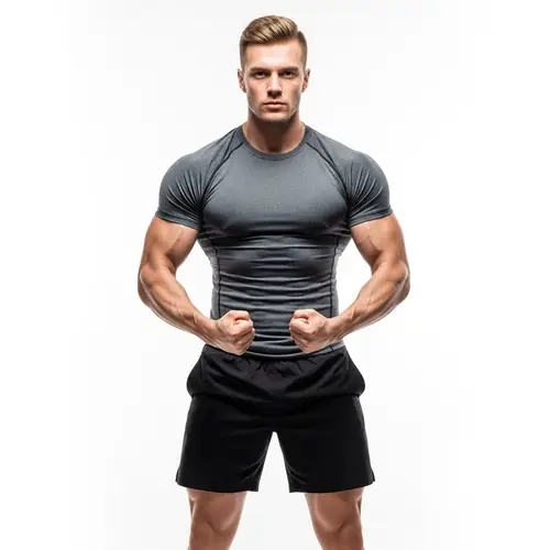 Powerful Caucasian Man in Athletic Pose | Gym Clothing