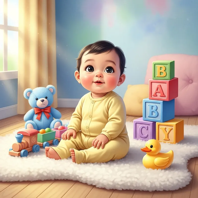 Adorable Asian Baby Playing with Toys