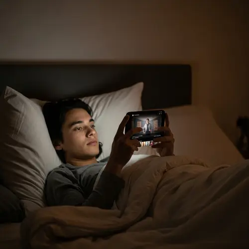 Cozy Bedtime Scene: Watching YouTube in Comfort