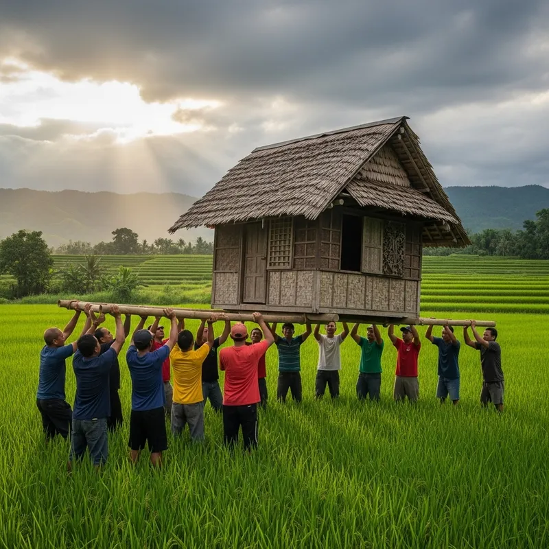 Filipino Farmers Unite to Lift Traditional House
