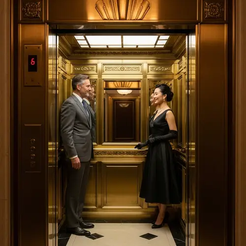 Vintage Retro Elevator with Stylish Couple | Elegant Timeless Scene