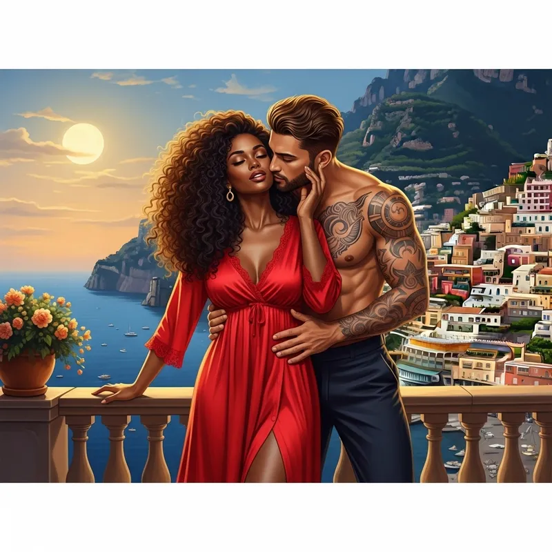 Romantic Love on Amalfi Coast: Captivating Black Woman & White Husband