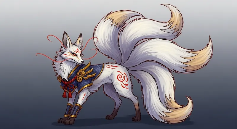 Majestic Mythical Fox with Three Tails | Japanese-inspired Cell Shading Art