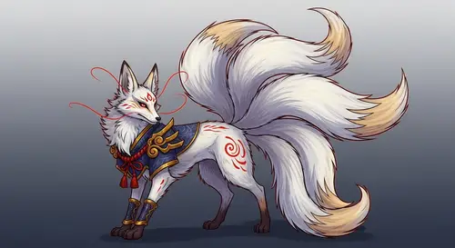 Majestic Mythical Fox with Three Tails | Japanese Art Style