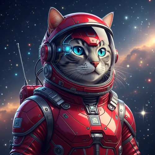Futuristic Cat in Red Space Suit