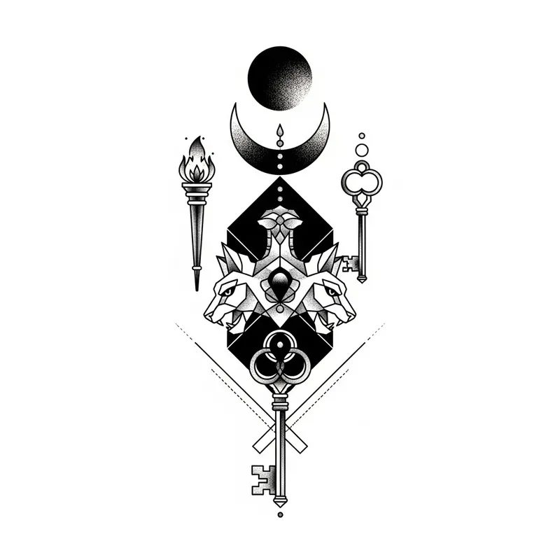 Geometric Tattoo Design of Goddess Hecate